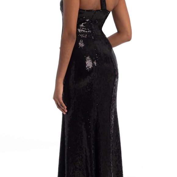 Sequin One Shoulder Cut Out Black Dress - Picture 4 of 9